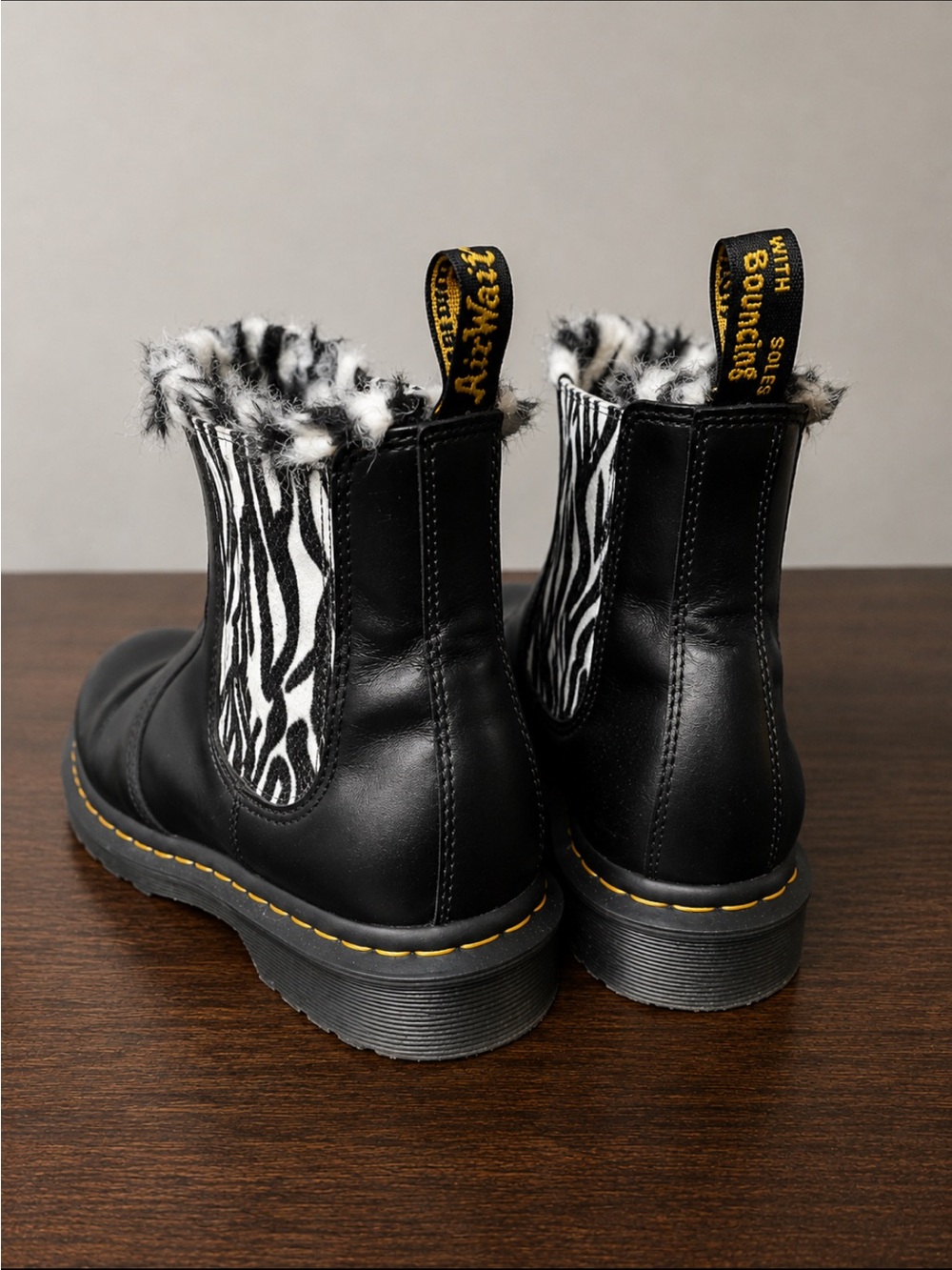 Dr. Martens Black Leather Chelsea Boots with Black & White Zebra Trim - Picture 3 of 3
